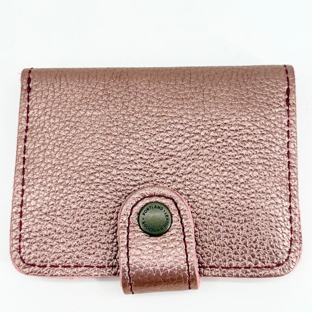 Portland Leather Goods Rose Gold Metallic Snap Wallet Card Holder Coin Pouch